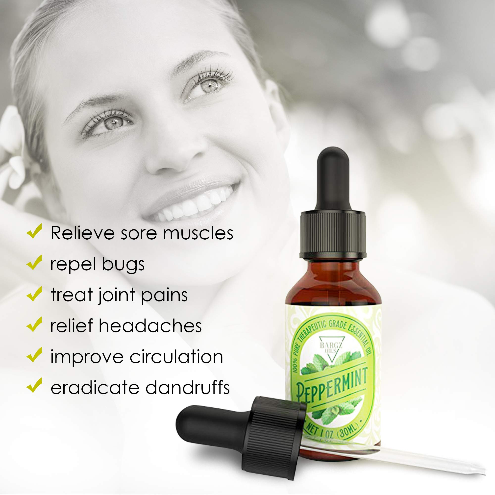 1oz Peppermint Essential Oil [RELAXING SCENT] - Glass Amber Bottle with DropperOrganic Pure Therapeutic French for Diffuser, Aromatherapy, Headache, Pain, Sleep-Perfect For Candles & Massage