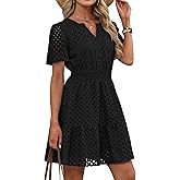 RUMIA Womens Dresses 2026 Summer V Neck Eyelet Lace A Line Short Dress
