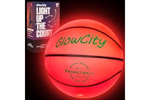 GlowCity Glow in The Dark Basketball - Sizes 5, 6, 7 Light Up Ball for Kids, Teens & Adults - Red Glow for Outdoor Games - Sports Birthday Gifts Ideas for Boys Ages 6 7 8 9 10 11 12 13 14