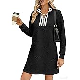 BLENCOT Dresses for Women 2025 Casual Half Zip V Neck Spring Mini Sweater Dress Long Sleeve Fashion Sweatshirt Outfits