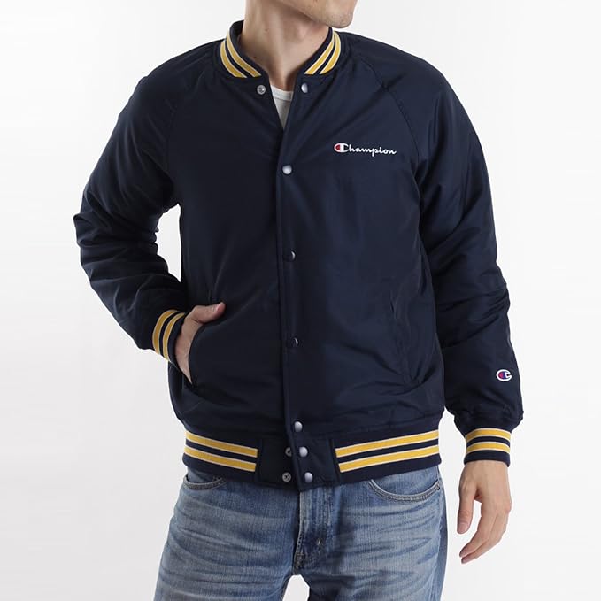 Amazon チャンピオン Champion 裏ボア スナップジャケット メンズ トップス アウター スタジャン ネイビー 370 M フィットネス トレーニング ジャケット 通販