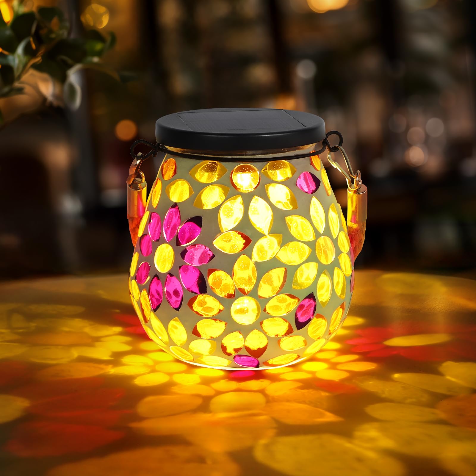 Gerbera Solar Lanterns: IP65 Waterproof Hanging & Tabletop Decorative Lights for Patio, Porch, Lawn, Garden, Yard - 2 LED Warm White & RGB