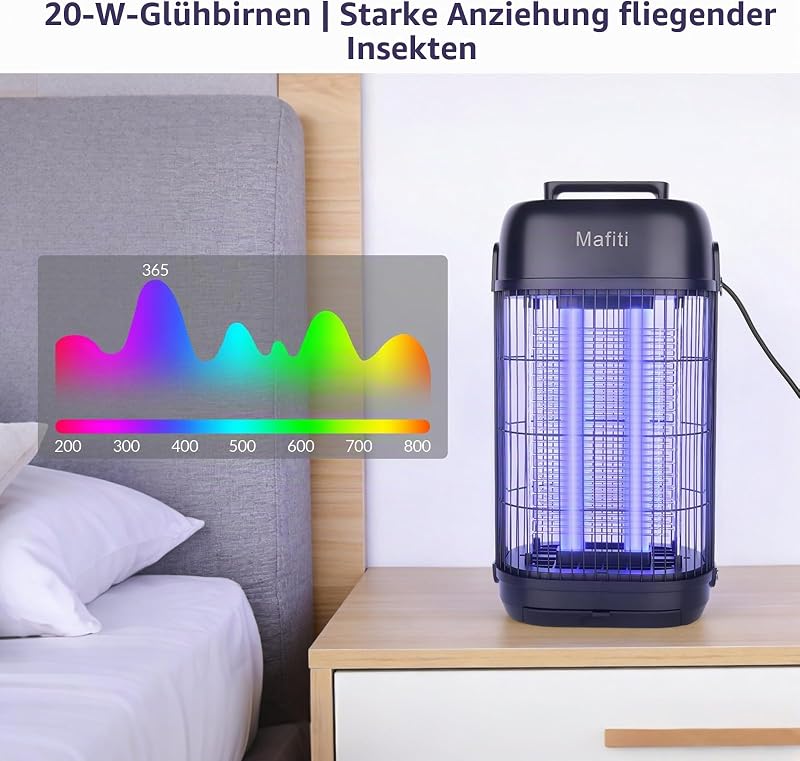 Elektrische Fliegenfalle 20W UV, Insektenvernichter mit 360° Hochspannungsgitter – Mückentöter für Zuhause & Gewerbe, effektiv mit Sicherheitsgitter