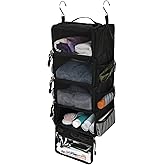 Surblue Travel Hanging Packing Cubes with 2 Hooks Hanging Shelves for Luggage Organizers Portable Compression 4 Shelf Closet Carry-on Suitcases Organizers, Small, Black