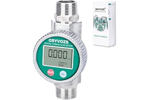 GRYVOZE 1 Inch Digital Water and Fuel Flow Meter Kit with Two Male Connectors - IP68 Waterproof and EMI Resistant, 2.4-26.4 GPM Inline NPT Flowmeter for Water, Diesel, Gasoline, and Other Liquids