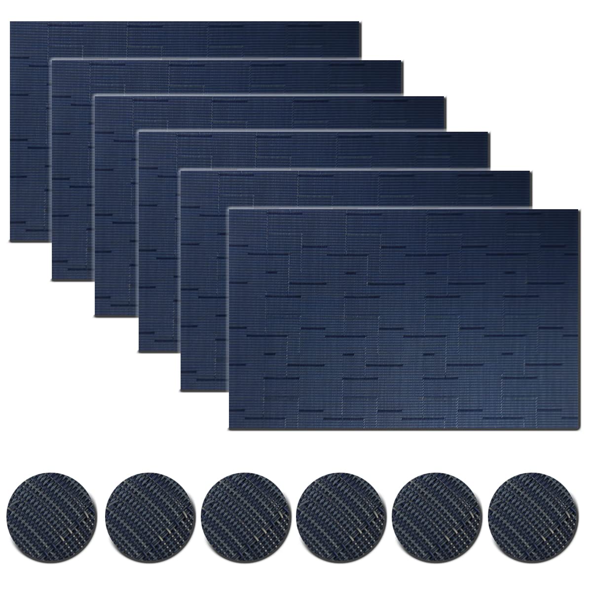 pigchcy Placemats and Coasters Set of 6, Washable Non-Slip Kitchen Table Mats, Elegant Heat-Resistant Placemats for Dining Table (45cm X 30cm, Midnight Blue)