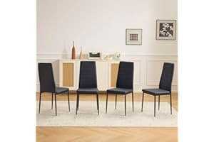 Karl home Dining Chairs Set of 4, PU Leather Balck Kitchen Chairs with Padded High Back & Foot Cap Protection for Dining Kitchen Living Room,300lbs Capacity,Space-Saving