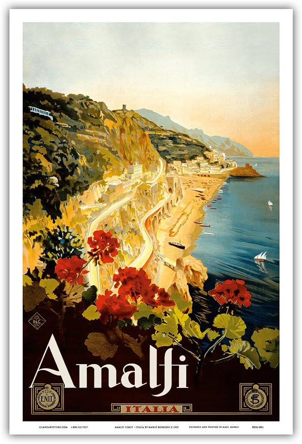 Amalfi Italia - Campania, Italy - Vintage Travel Poster by Mario Borgoni c.1925 - Master Art Print 12in x 18in