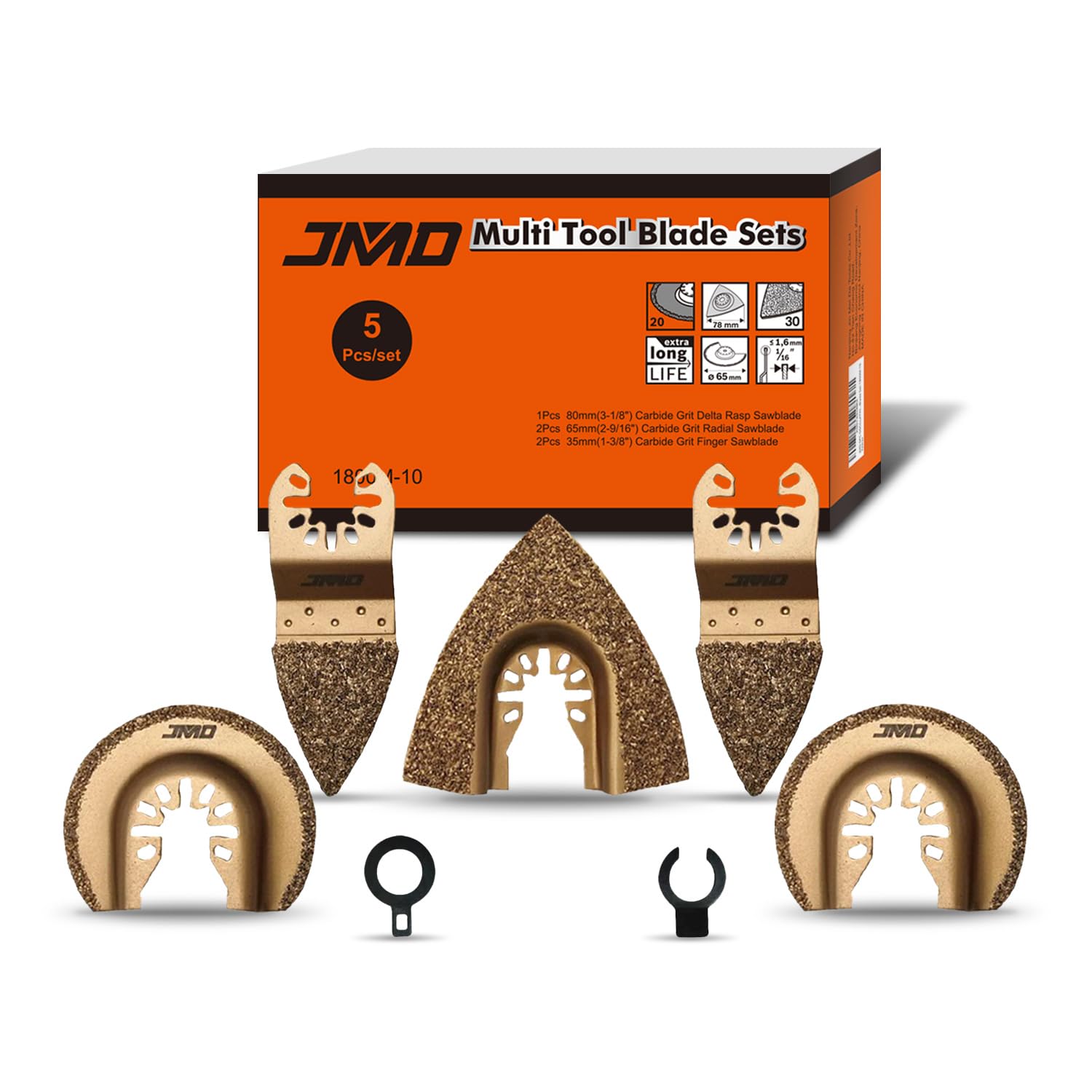 Photo 1 of JMD 5-Pack Carbide Oscillating Tool Blades for Grout Removal Tool, Multitool Oscillating Saw Blades for Tile Cutting, Compatible with DeWalt Milwaukee Dremel etc