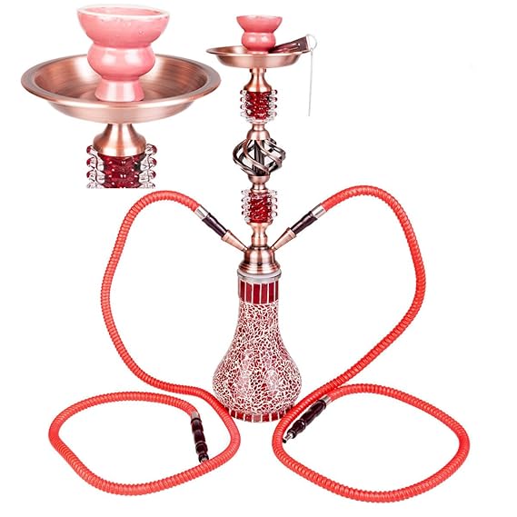 Ectxo Hookah Wasserpfeife mit 2 x Schläuchen & Zange ca. 55cm Shisha Reiseshisha Rot