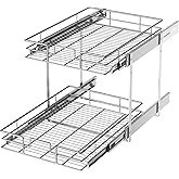LOVMOR 2 Tier Individual Pull Out Cabinet Organizer 14" W x 21" D, Slide Out Kitchen Cabinet Storage Sliding Shelves