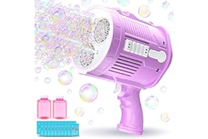 FEREDO KIDS Automatic Bubble Gun Machine - Colorful Bubble Machine with LED Lights Included 20 Packs Bubble Solution Outdoor Gift for Kid Adults Birthday Wedding Holiday Party (Purple)