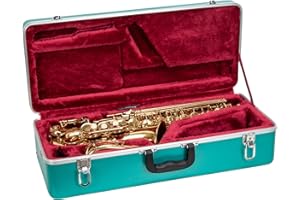 Crossrock ABS Alto Saxophone Case – Rectangular Mint Blue Finish, Burgundy Velvet Interior, Security Lock & Detachable Strap