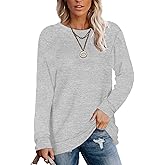 UQOIIL Womens Lightweight Sweatshirts Crewneck Thin Sweaters Long Sleeve Shirts Solid Color Casual Tunic Fall Tops(S-2XL