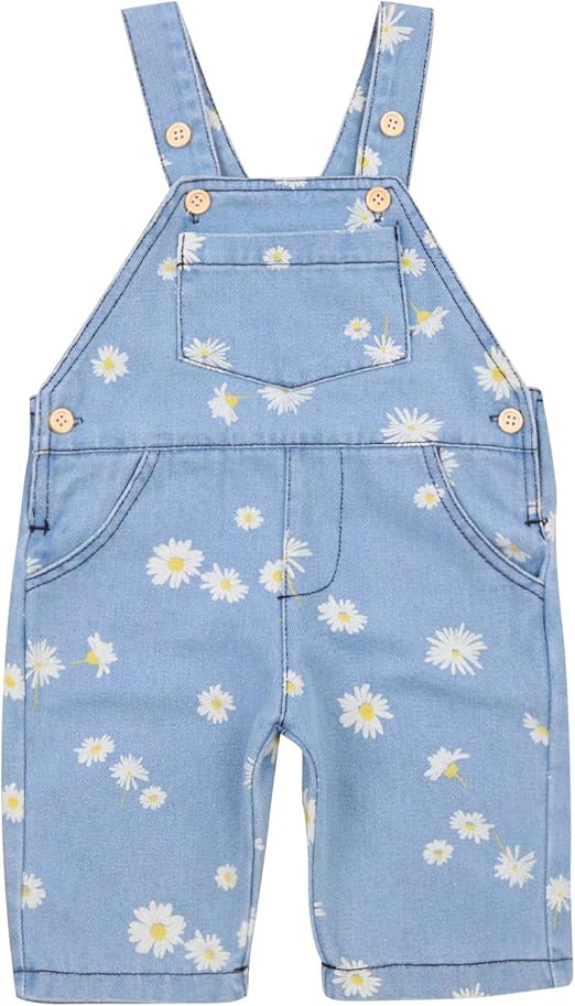 Girls Floral Overalls, Girls' Adjustable Blue Canvas Bib