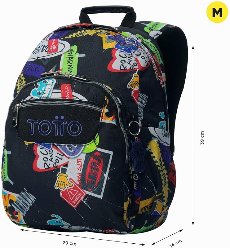 - Mochila escolar, modelo de elásticos, mochila média, capacidade de 15 L, bolso para PC de 14", bolso para garrafa, encosto ergonómico para fluxo de ar, correias em S confortáveis, impressão pegajosa