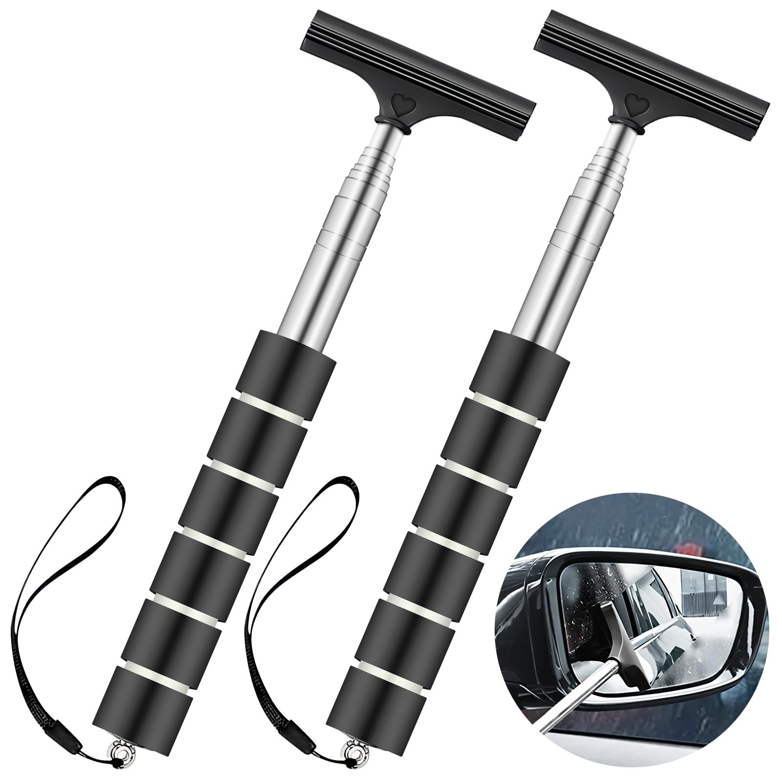 Photo 1 of Lorzot 2 Pcs Side Mirror Squeegee, Retractable Car Wiper, Portable Cleaning Tool for Rainy Foggy Weather, Universal Accessories