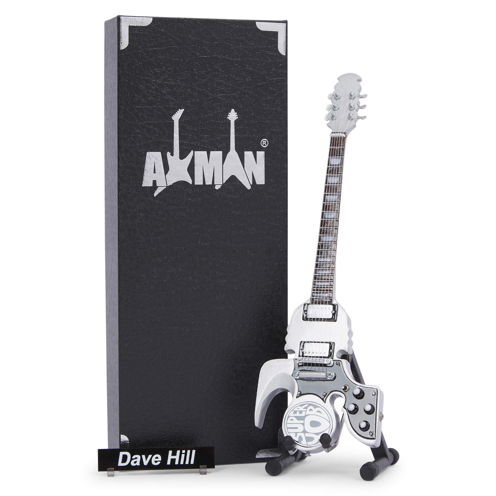 Dave Hill Super YOB Miniature Guitar Replica - Music Gifts - Handmade Ornamental 1/4 Scale - Display Box, Name Tag and Miniature Guitar Stand Included