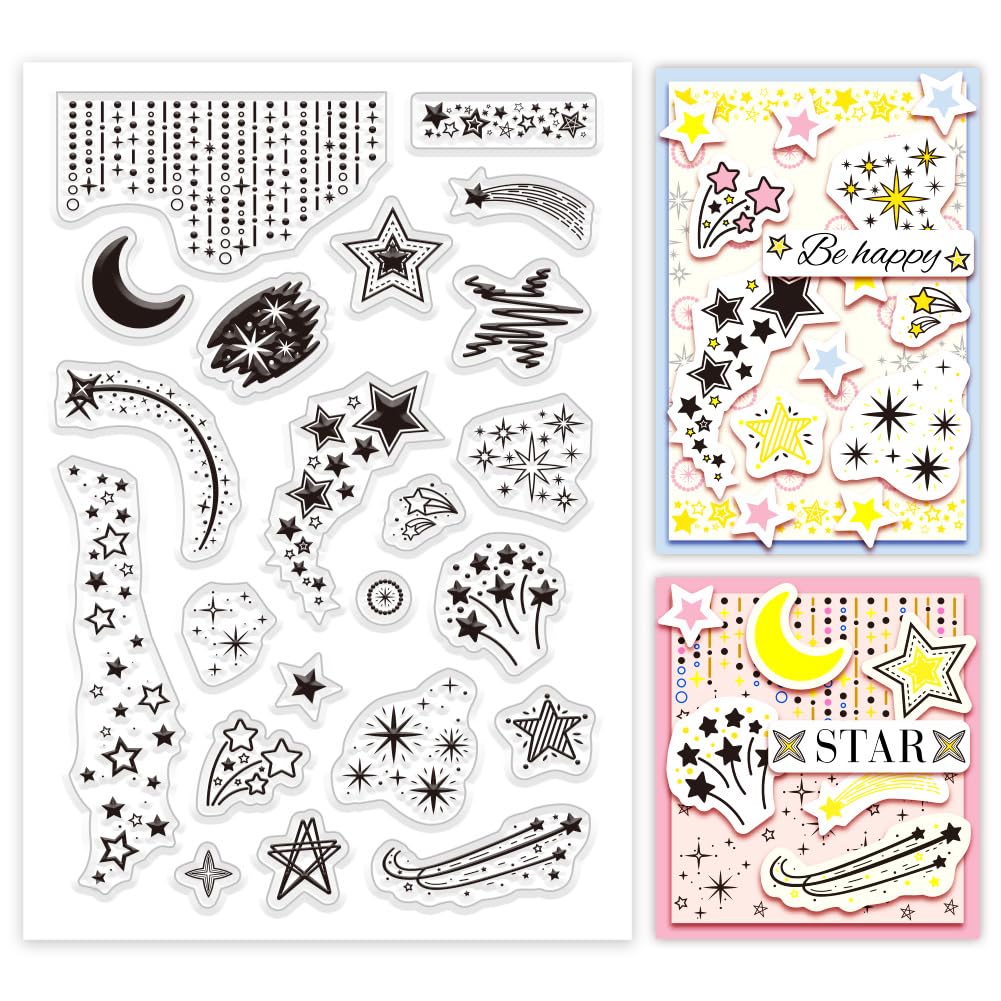 PH PandaHall Stars Clear Stamps for Card Making, Stars Border Silicone Clear Stamps Vintage Transparent Seals Rubber Stamps for Thanksgiving Christmas Holiday Card and DIY Scrapbooking Journal