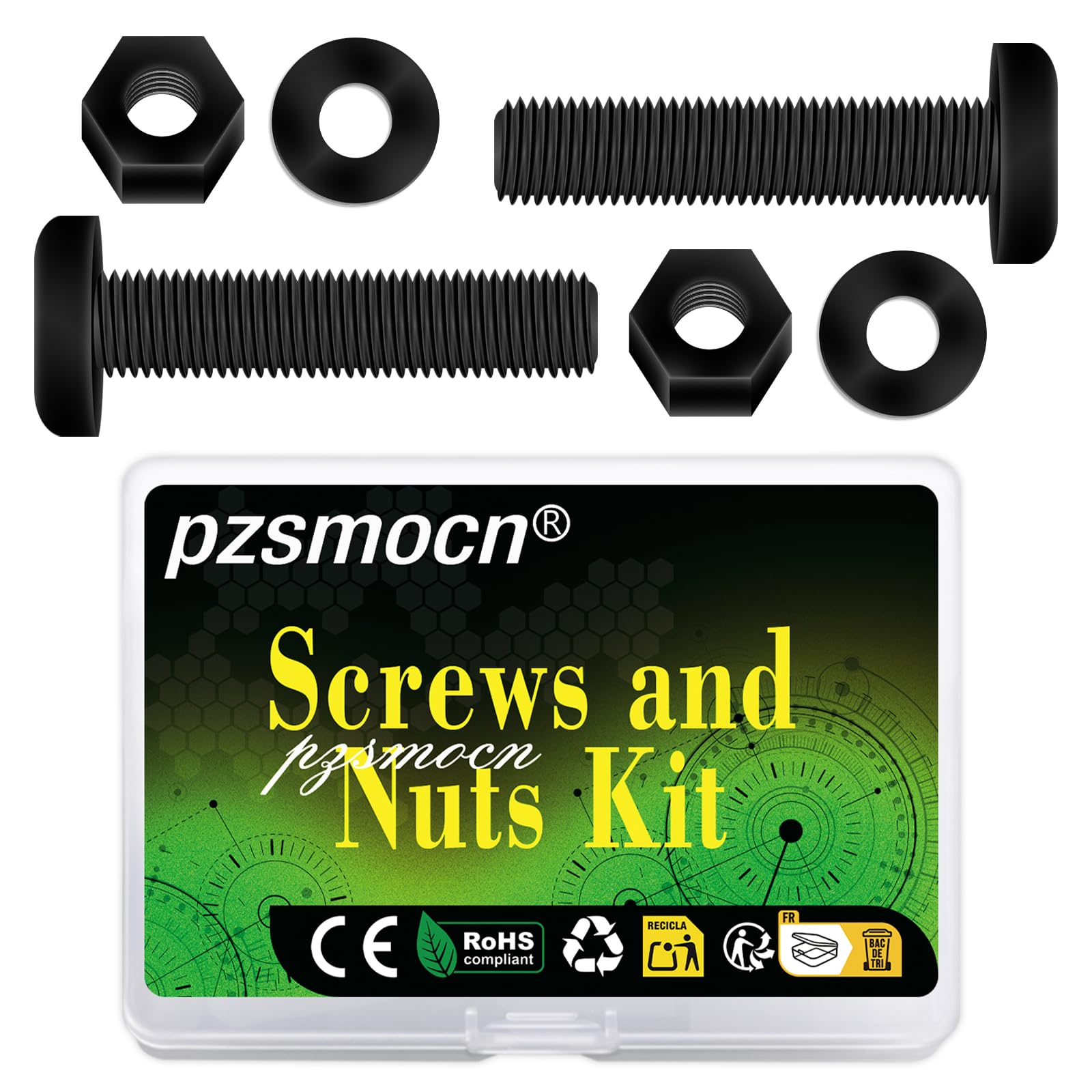 Pzsmocn 150 Pieces/50 Sets M6*40 mm Plastic Black Nylon Cross Round Head Screw Hexagonal Nut Combination Kit, with Insulating Washers, Standard Size, For DIY and Electronic Assembly. — image 1