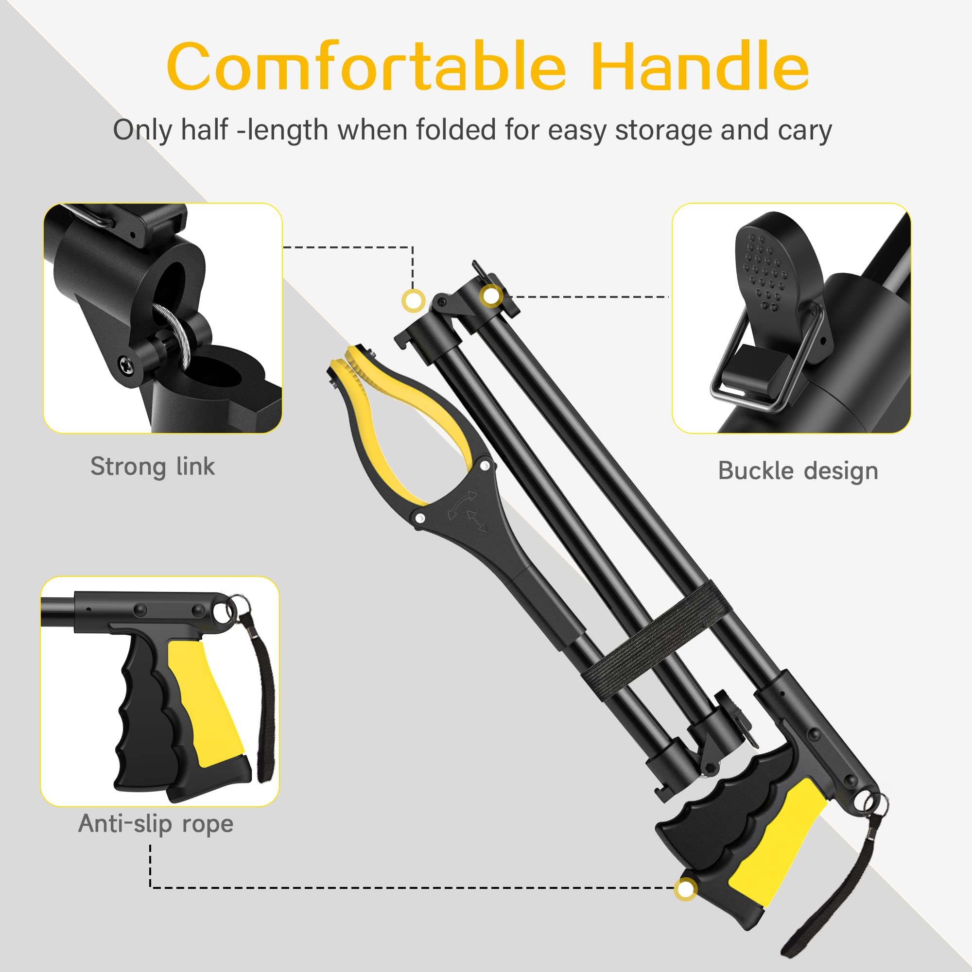 44 Inch Extra Long Grabber Reacher Tool，Foldable Trash Pick Up Stick for Seniors with Strong Grip Magnetic，360°Rotating Anti-Slip Jaw 4