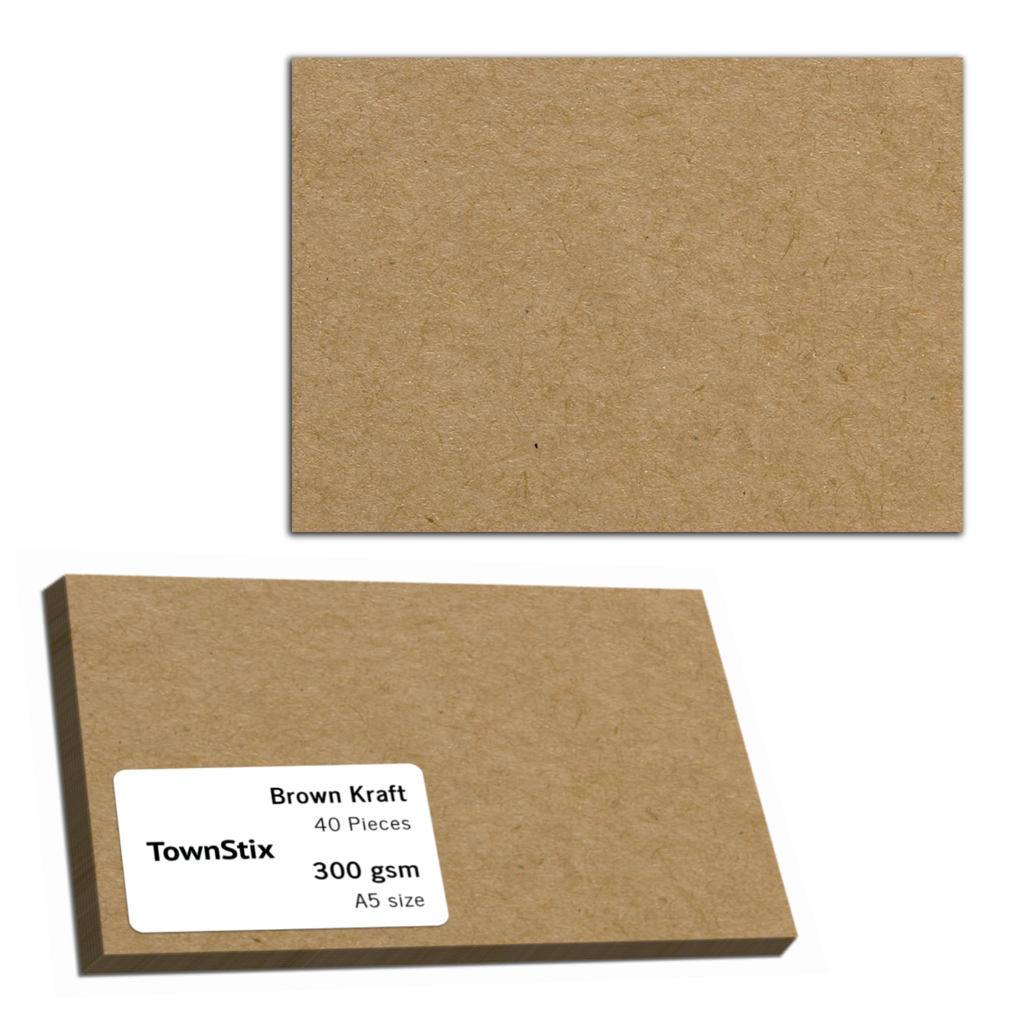 40 Sheets, 300gsm - A5 Brown Kraft Card, Thick Cardstock Craft Paper Cardboard