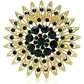 Rhinestone Round Flower Brooch Pin for Women Girls Silver Gold-Toned Fashion Crystal Cluster Brooches Lapel Pins Elegant Dress Accessories Lightweight Christmas Wedding Festival Ornament Jewelry