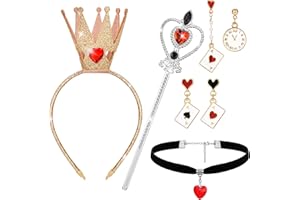 Horolam Queen Costume Accessories, Red Heart Queen Costume Set with Crown Headband Wand Choker Necklace Earrings for Women