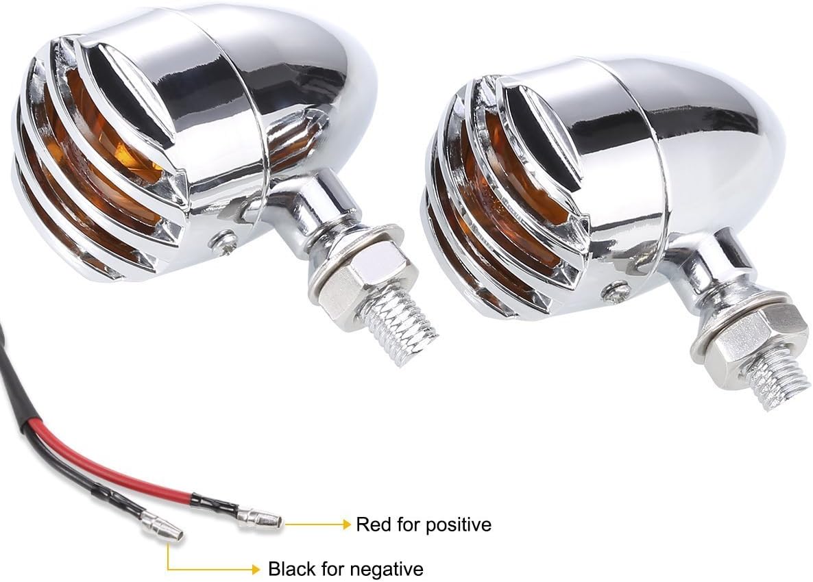 Anzene 2pcs 12V Universal Motorcycle Heavy Duty Turn Signals Bulb Chrome Silver Indicators Blinkers Lights with Bullet Shape