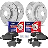 YXPCARS Front &amp; Rear Drilled Slotted Rotors and Ceramic Disc Brake Pads Kit for Honda Cr-V 2012 2013 2014 2015 2016 Fwd