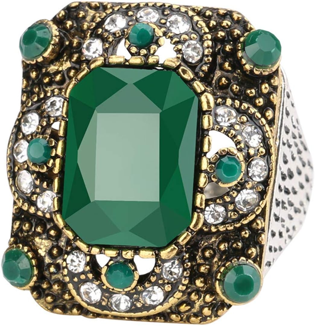 Amazon Com Marrly H Turkish Rings For Women Antique Gold Green Resin Hollow Out Square Party Big Ring Vintage Jewelry Jewelry