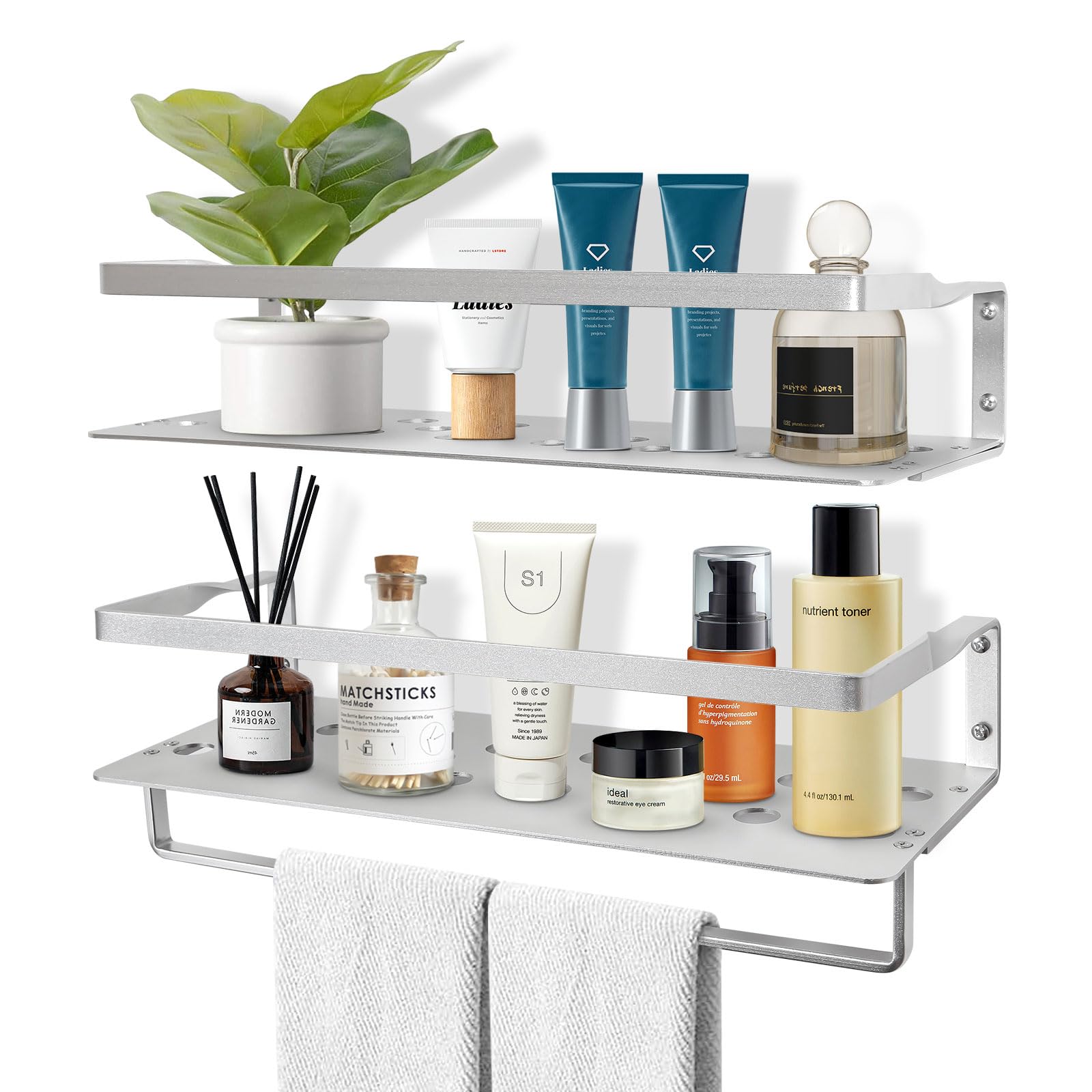 Uten Floating Shelves Space Aluminum Wall Mounted Set of 2, Hanging Wall shelves for Bedroom, Kitchen, Bathroom, Living Room, Home Office, Storage Organiser — image 1