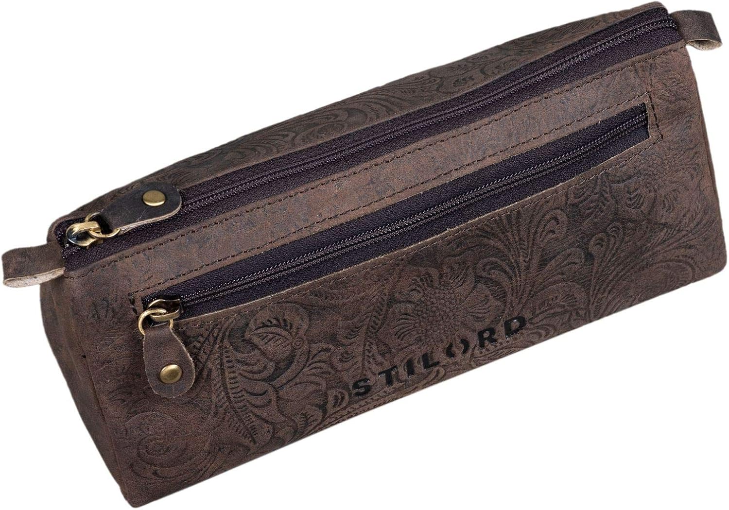 STILORD "Alexis" Leather Pencil Pouch Vintage Pen Case Holder with Zipper for Women Men for School Office in Genuine Leather Colour:Canyon - Image 4