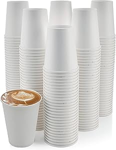 [200 Pack] 8 oz. Paper Cups, Paper Coffee Cups - Disposable White Hot Cups for Coffee, Tea or Hot Chocolate. Great for Home and Office