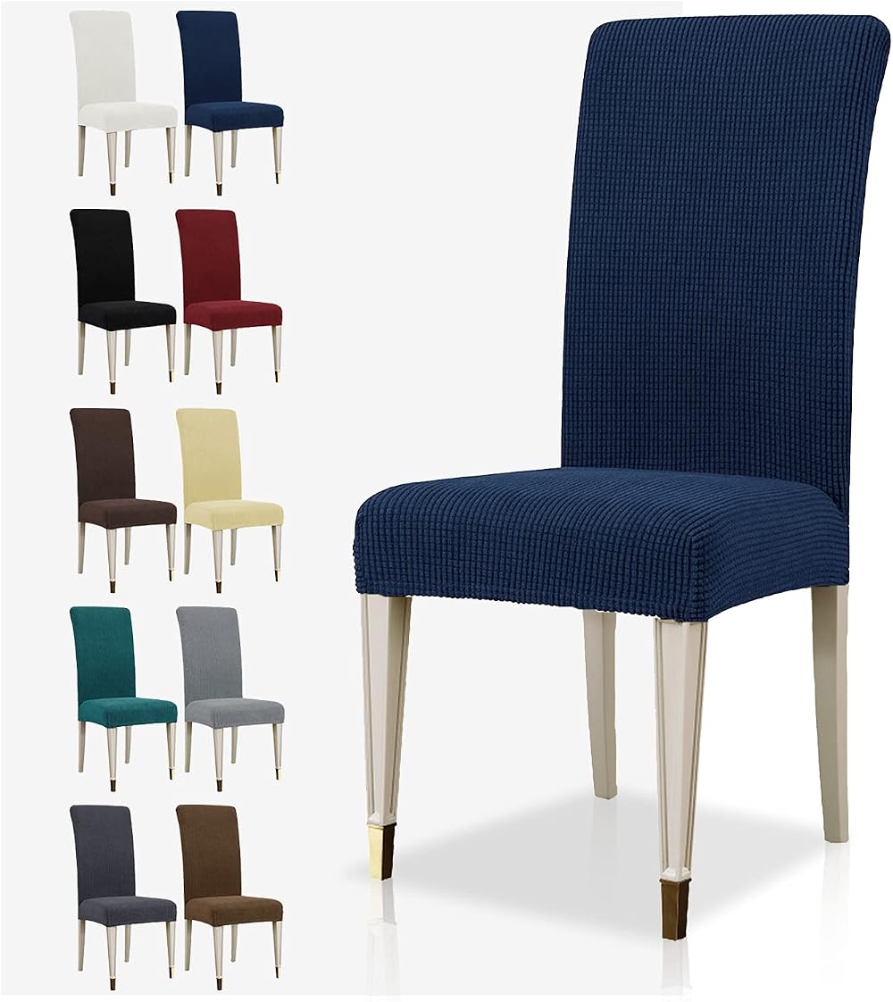 MAXIJIN Navy Blue Jacquard Stretch Dining Chair Slipcovers 6 Sets