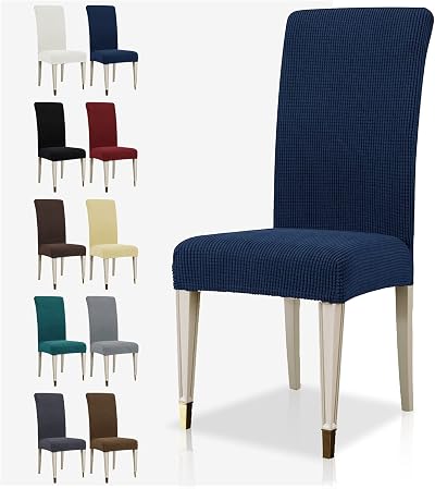 MAXIJIN Navy Blue Jacquard Stretch Dining Chair Slipcovers 6 Sets