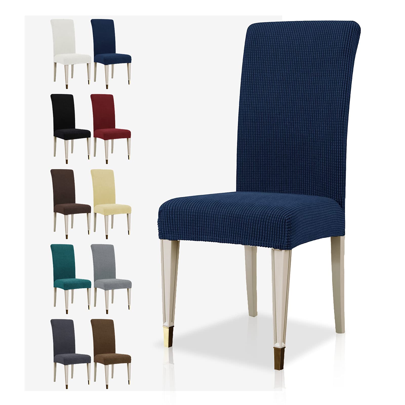 MAXIJIN Super Stretch Dining Room Chair Cover Jacquard Spandex Dining Parsons Chair Slipcover Removable Chair Protector Covers for Dining Room,Hotel,Kitchen,Ceremony (Navy Blue, 6)