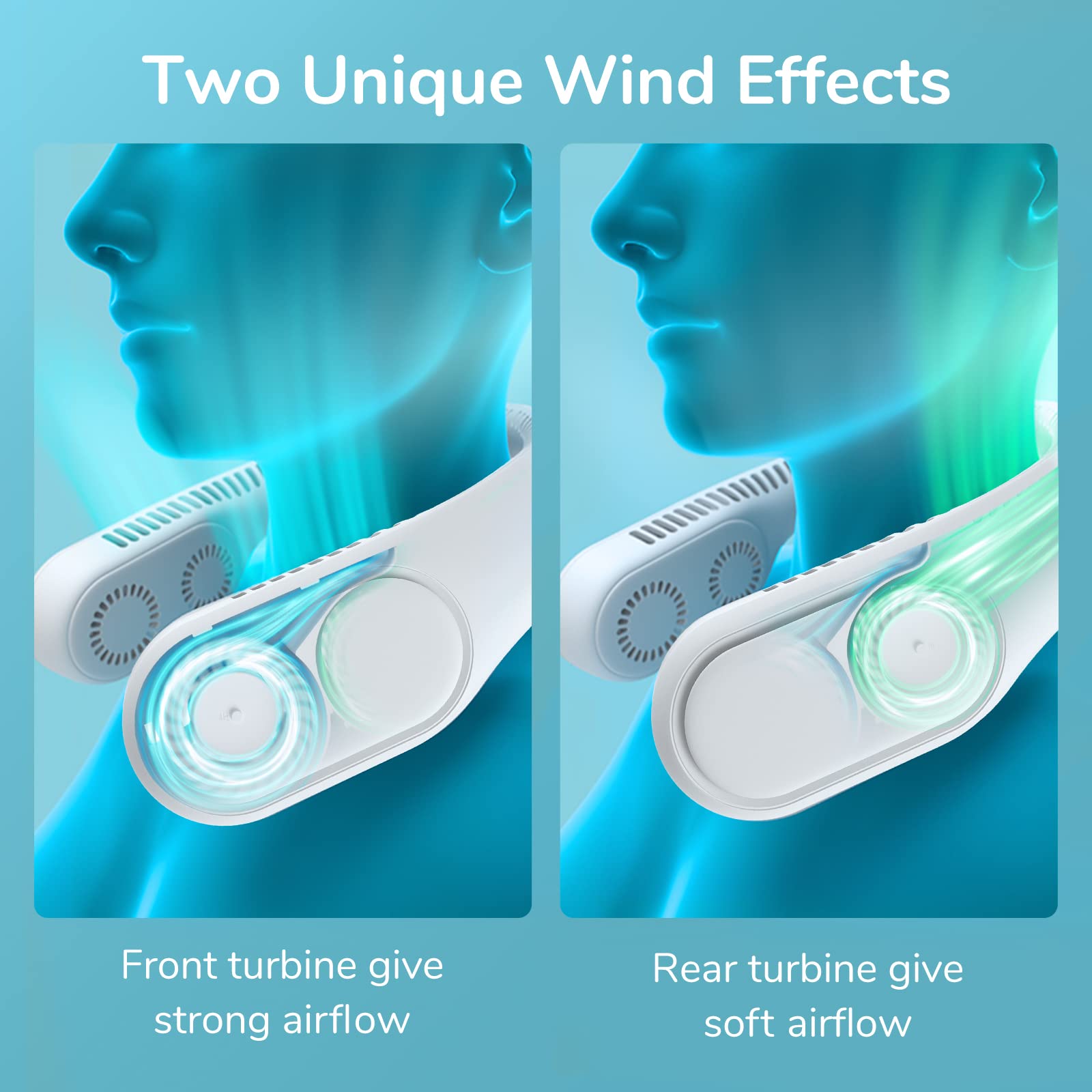 JISULIFE Four Turbo Neck Fan Bladeless, Portable Hand Free for Outdoor, Personal Wearable with Rechargeable Battery, Powerful & Low Noise Gifts for Men/Friends/Family - Grey