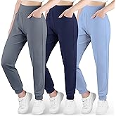 BIG ELEPHANT 3 Pack Girls Joggers with Pockets, High Waisted Kids Athletic Pants for Yoga Running