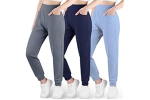 BIG ELEPHANT 3 Pack Girls Joggers with Pockets, High Waisted Kids Athletic Pants for Yoga Running