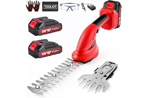 FULLJION Hedge Trimmer Cordless，2 in 1 Electric Shrub Trimmer & Grass Shears，21V Handheld Grass Cutter with 2 PCS Rechargeable Battery,Hedge Trimmers for Garden, Lawn, Gardening Tools