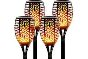 Walensee Solar Tiki Torches with Flickering Flame,96 LED Solar Torch Lights Outdoor Waterproof,43" Tall Super Larger Size Tiki Torches for Outside Garden Patio Yard, 4Pack