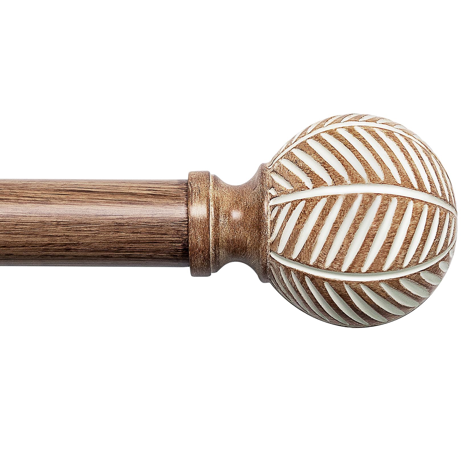 Wood Curtain Rods for Windows: 1 Inch Diameter Adjustable Heavy Duty Curtain Rod 32" to 168" with Imitation Wood Grain Leaf Pattern Finials