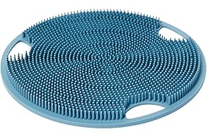 Boie USA Flat Body Scrubber - Soft Silicone-Like Exfoliating Shower Scrubber & Body Cleansing Brush - Stick-to-Wall Loofah Replacement - Antimicrobial Exfoliator for All Skin Types (Blue)