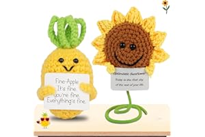 PinCute 2PCS Gifts for Mom Positive Pineapple Sunflower - Cute Things Inspirational Gift for Women Friend Mothers Birthday Anniversary - Funny Emotional Support Pickle Crochet Knitted Doll Room Decor