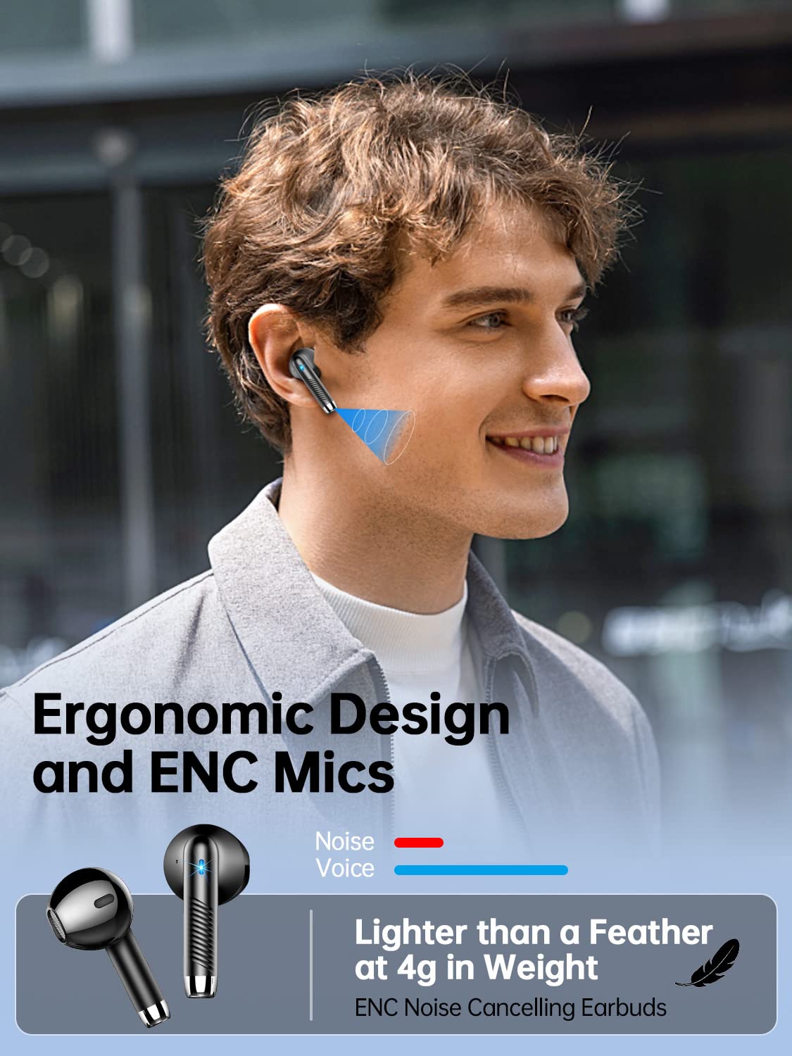 Wireless Earbud Bluetooth 5.3 Headphones with Clear Sound, 40H Playtime, Sport Earbud Touch Control with LED Digital Display, IP7 Waterproof Bluetooth Earphones Built-in Mic for Android iOS Workout