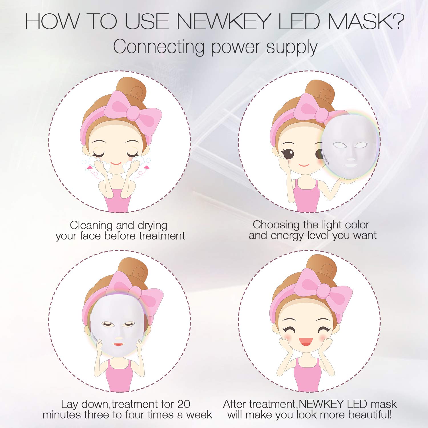 Led Face Mask, NEWKEY Led Light Therapy 7 Color Facial Skin Care Mask - with Clinically Proven Blue & Red Light Treatment Acne Photon Mask - Korea PDT Technology for Acne Reduction/Skin Rejuvenation : Beauty