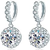 Moissanite Earrings, 925 Sterling Silver Dangle Earrings for Women, 1-3ct D-E Color VVS1 Moissanite Huggie Hoop Earrings for Sensitive Ears Hypoallergenic Christmas Jewelry Gifts