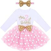 ODASDO Baby Girls Toddlers My 1st / 2nd / 3rd Birthday Long Sleeve Tutu Dress with Bowknot Headband 2pcs Clothes Set