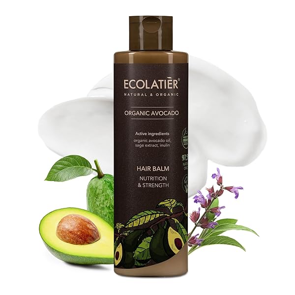 NUTRITION & STRENGTH HAIR BALM WITH ORGANIC AVOCADO – 98.6% NATURAL, VEGAN, HAIR CONDITIONER FOR DRY & DAMAGED HAIR, SULFATE-FREE, GENTLE ON SCALP, 8.5 FL OZ / 250ML